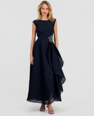 Tahari ASL Women's Crinkle Taffeta Beaded Flower Gown - Macy's