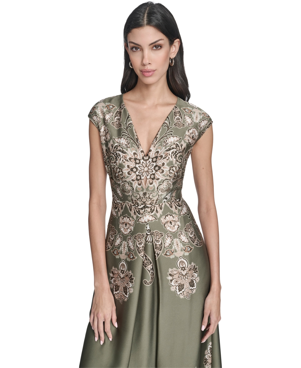 Vince Camuto Women's Printed Extended V-neck Dress In Green