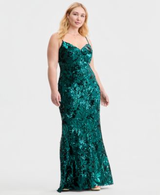 Trendy Plus Size Floral Sequin Sleeveless Gown