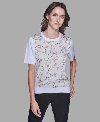 Women's Short-Sleeve Printed Sweater