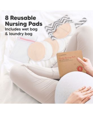 8pk Organic Nursing Pads, Washable Breast Pads + Wash Bag, Reusable Nipple Pads