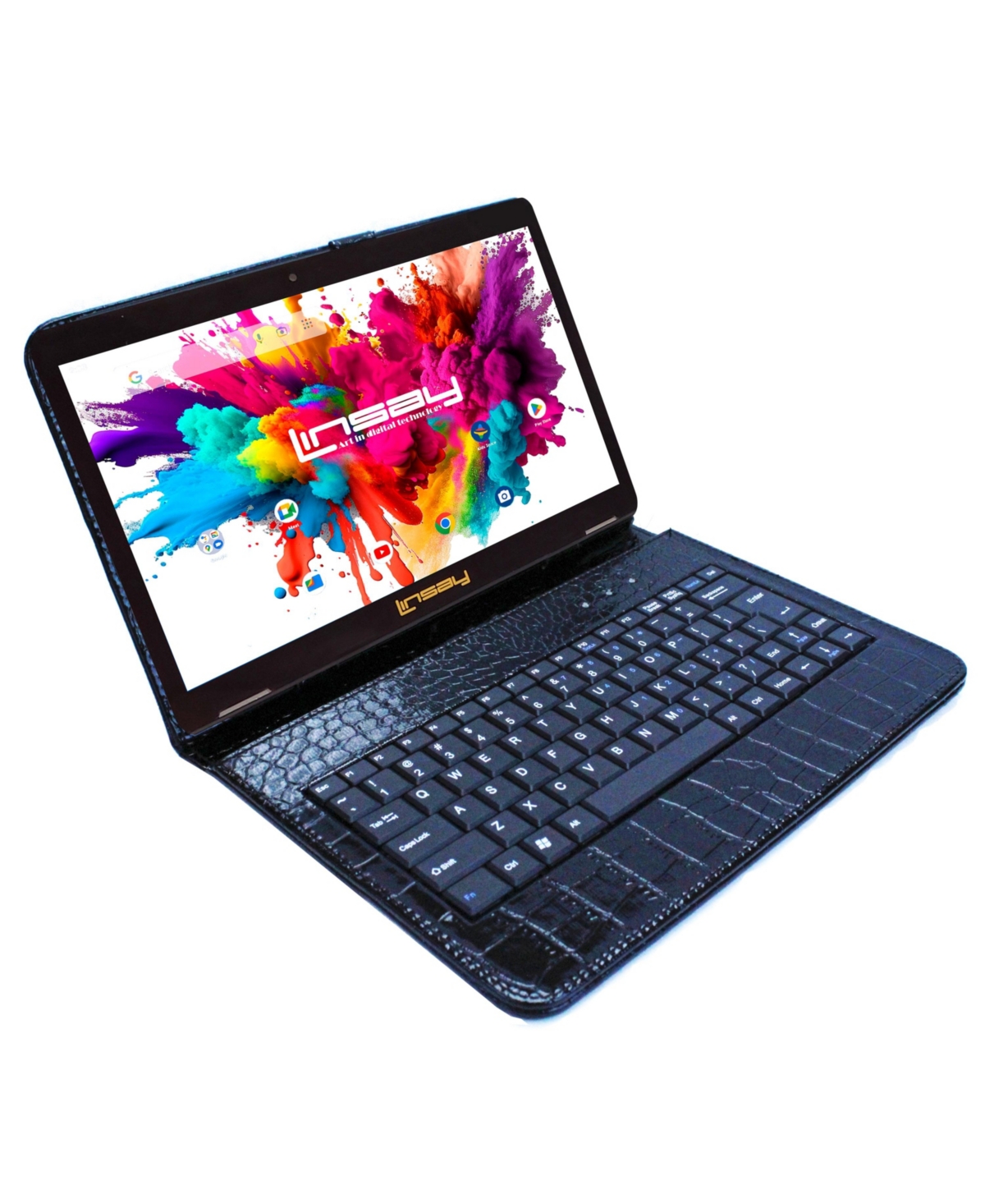 New Linsay 10.1" Tablet Octa Core 128GB Bundle with Exclusive Luxury Crocodile Style Keyboard Newest Android 14