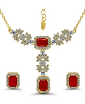 Cubic Zirconia Halo Accents Necklace and Earrings Set