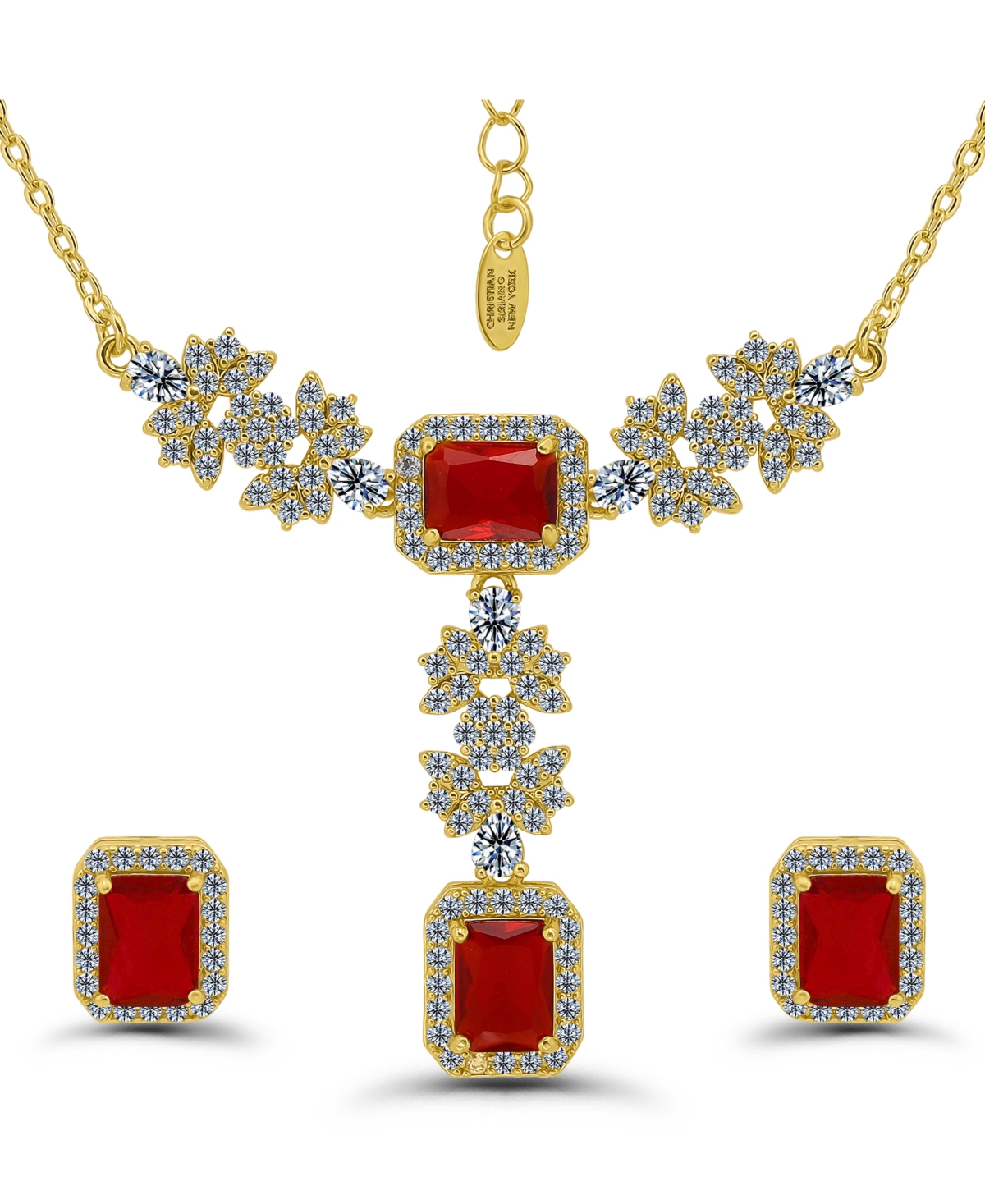 Christian Siriano New York Cubic Zirconia Halo Accents Necklace And Earrings Set In Gold