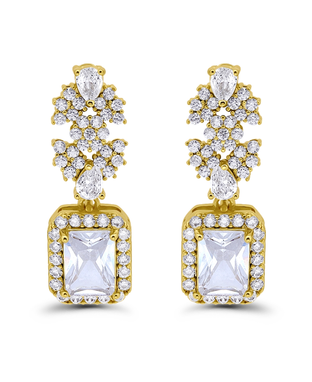Christian Siriano New York Gold Plated Cubic Zirconia Floral Motif Post Drop Earrings In Gold