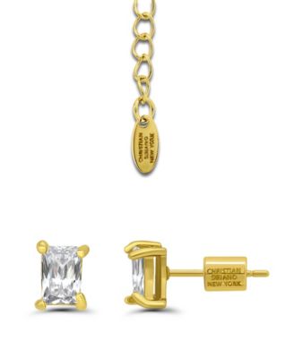 Cubic Zirconia Baguette Round Cut Stones Floral Design Frontal Necklace and Earrings Set