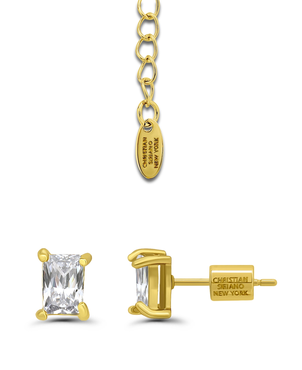 Christian Siriano New York Cubic Zirconia Baguette Round Cut Stones Floral Design Frontal Necklace And Earrings Set In Gold