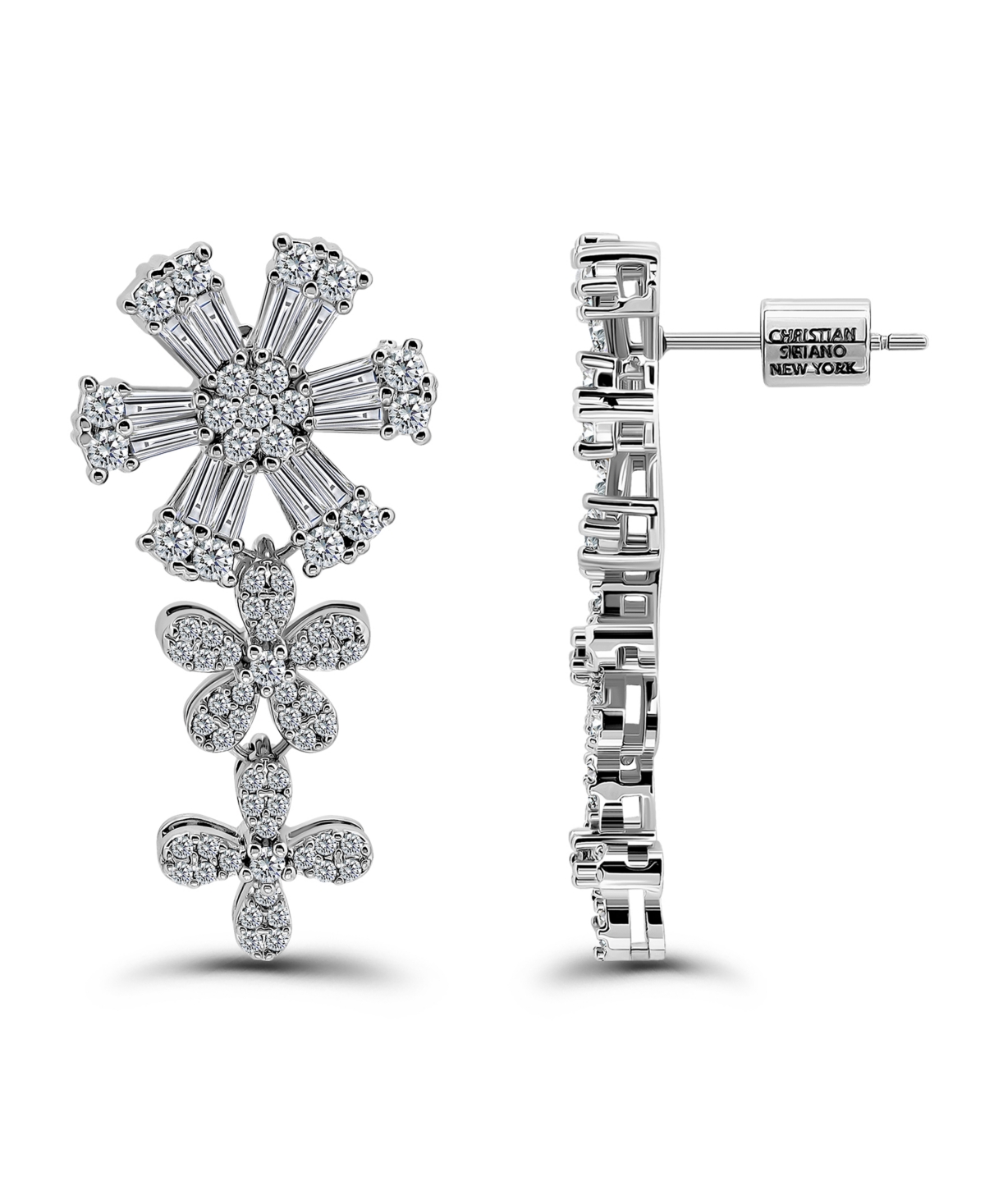 Christian Siriano New York Cubic Zirconia Flower Design Linear Drop Earrings In Gray