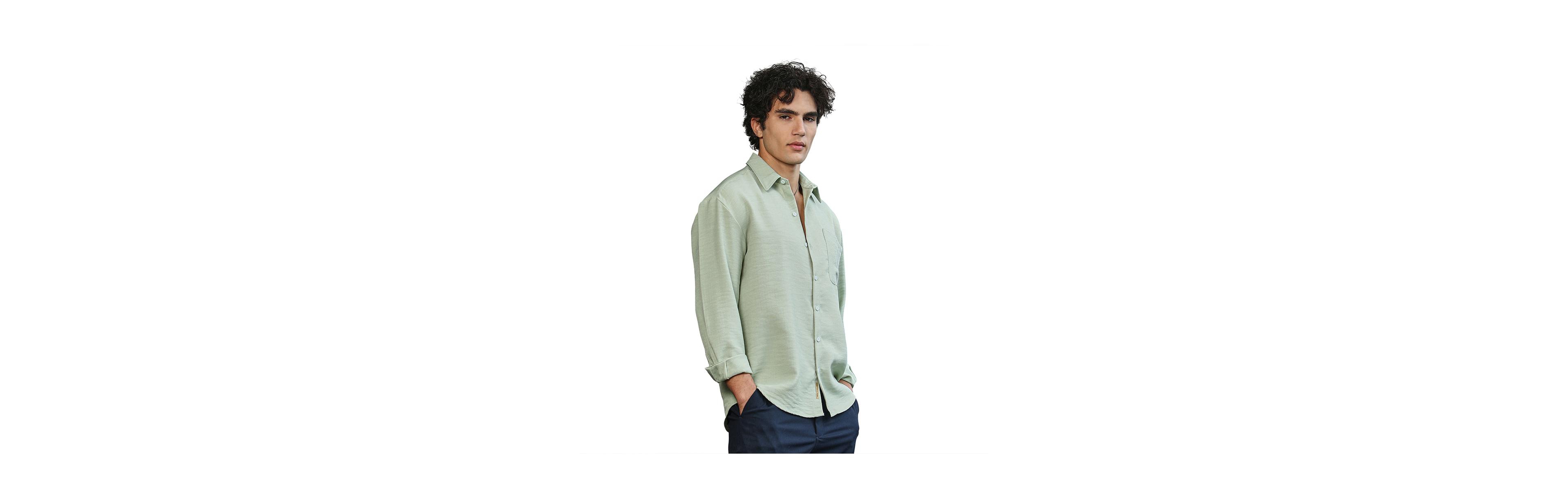 Campus Sutra Men's Sage Green Modular Solid Oversized Shirt