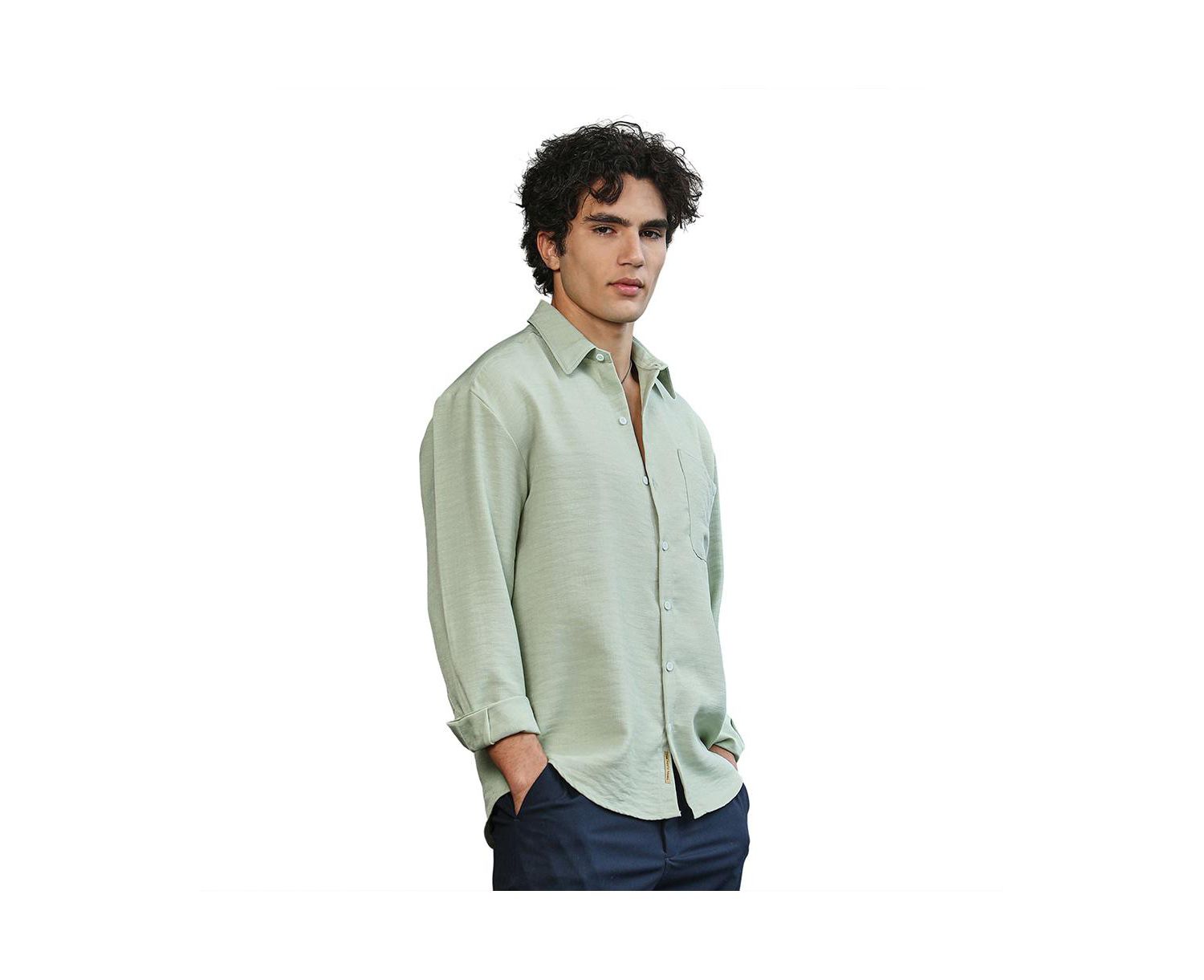 Men's Sage Green Modular Solid Oversized Shirt