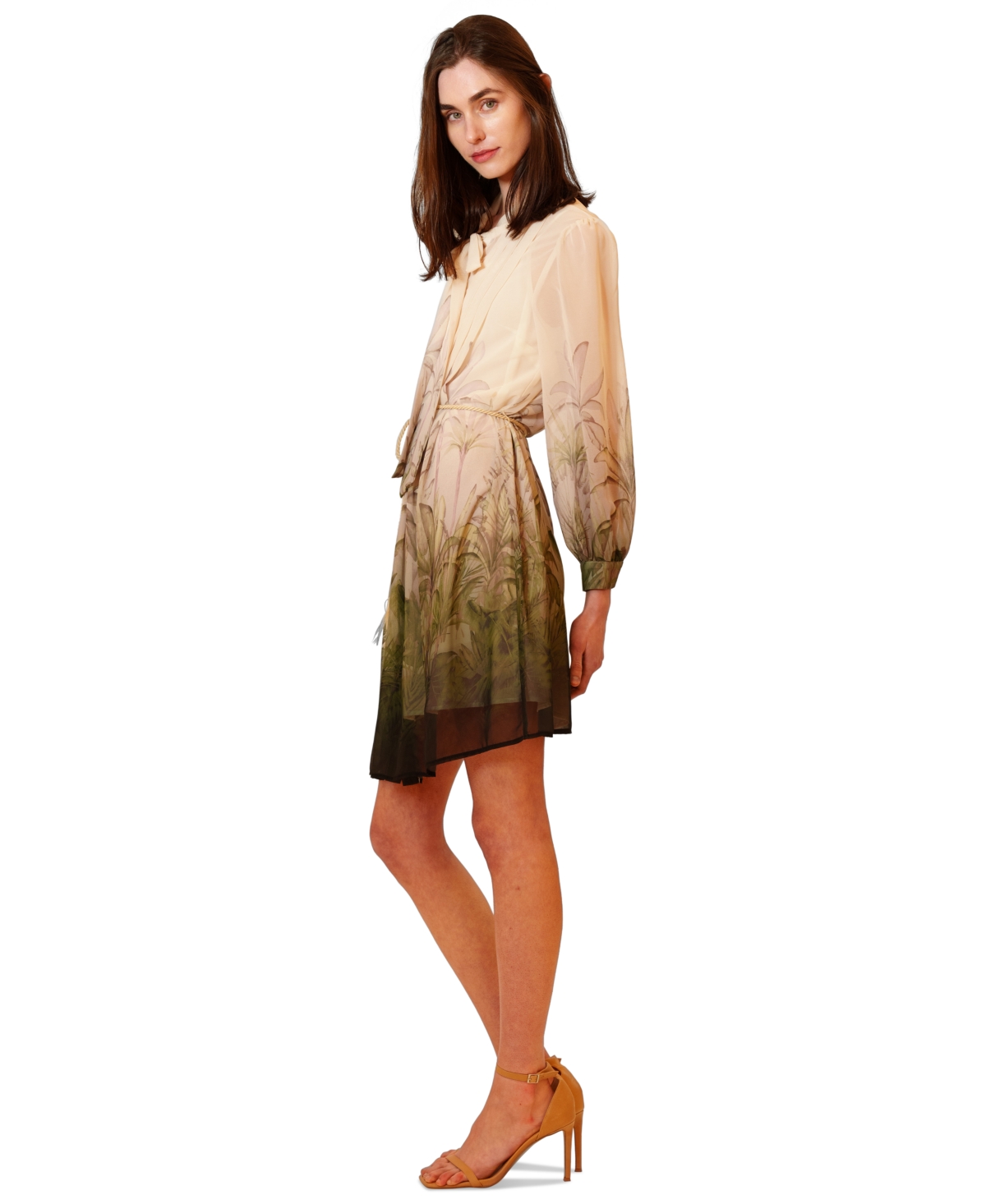 Julia Jordan Women's Pleated Tropical Cowl Neck Mini Dress In Multi