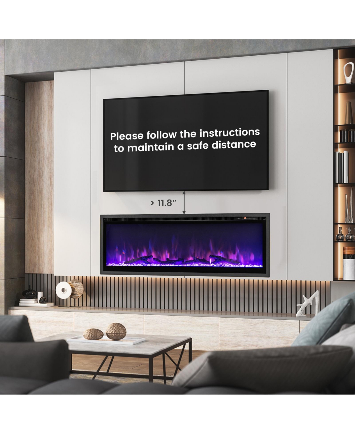 Sugift 50 Inches Electric Fireplace in-Wall Recessed with Remote Control and Adjustable Color and Brightness