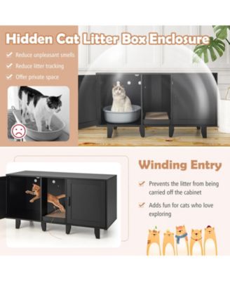 2-Door Cat Litter Box Enclosure with Winding Entry and Scratching Board