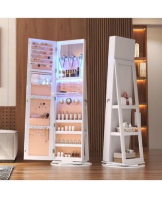 360° Swivel Jewelry Full-Length Mirror Cabinet with Lights