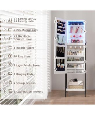 60" LED Jewelry Mirror, Standing Armoire with Storage