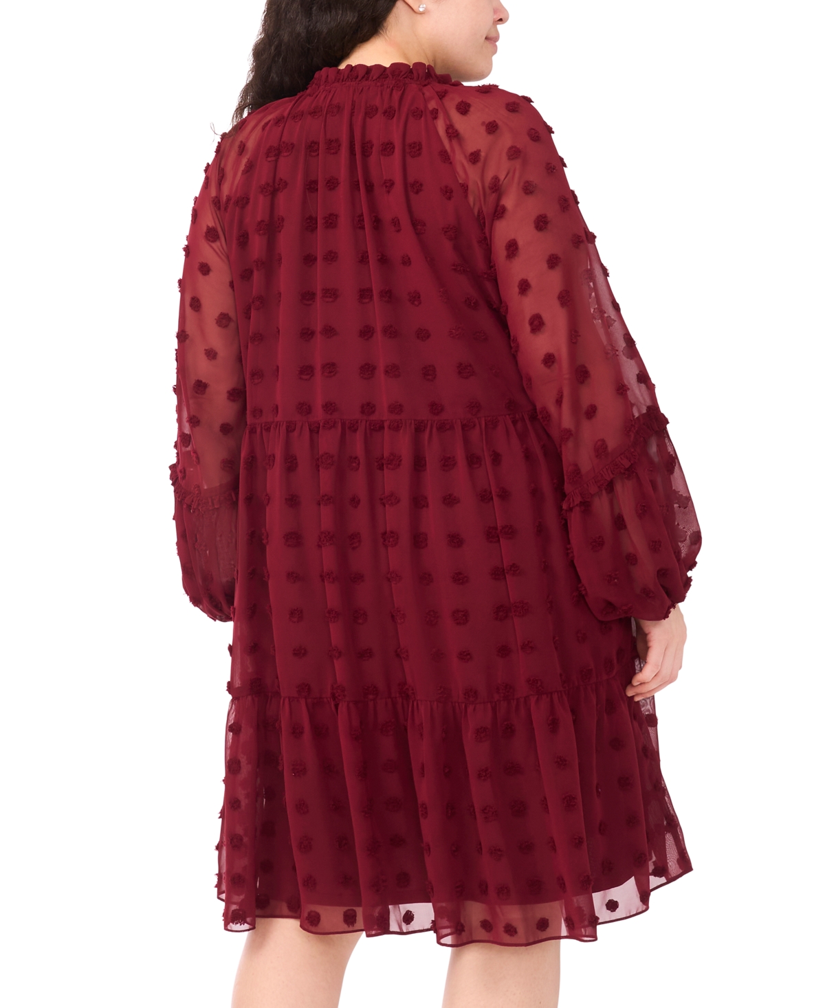 Msk Plus Size Clip Chiffon Babydoll Short Dress In Burgundy