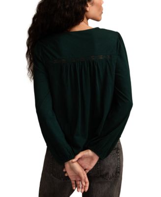 Women's Lace Yoke Peasant V-Neck Top