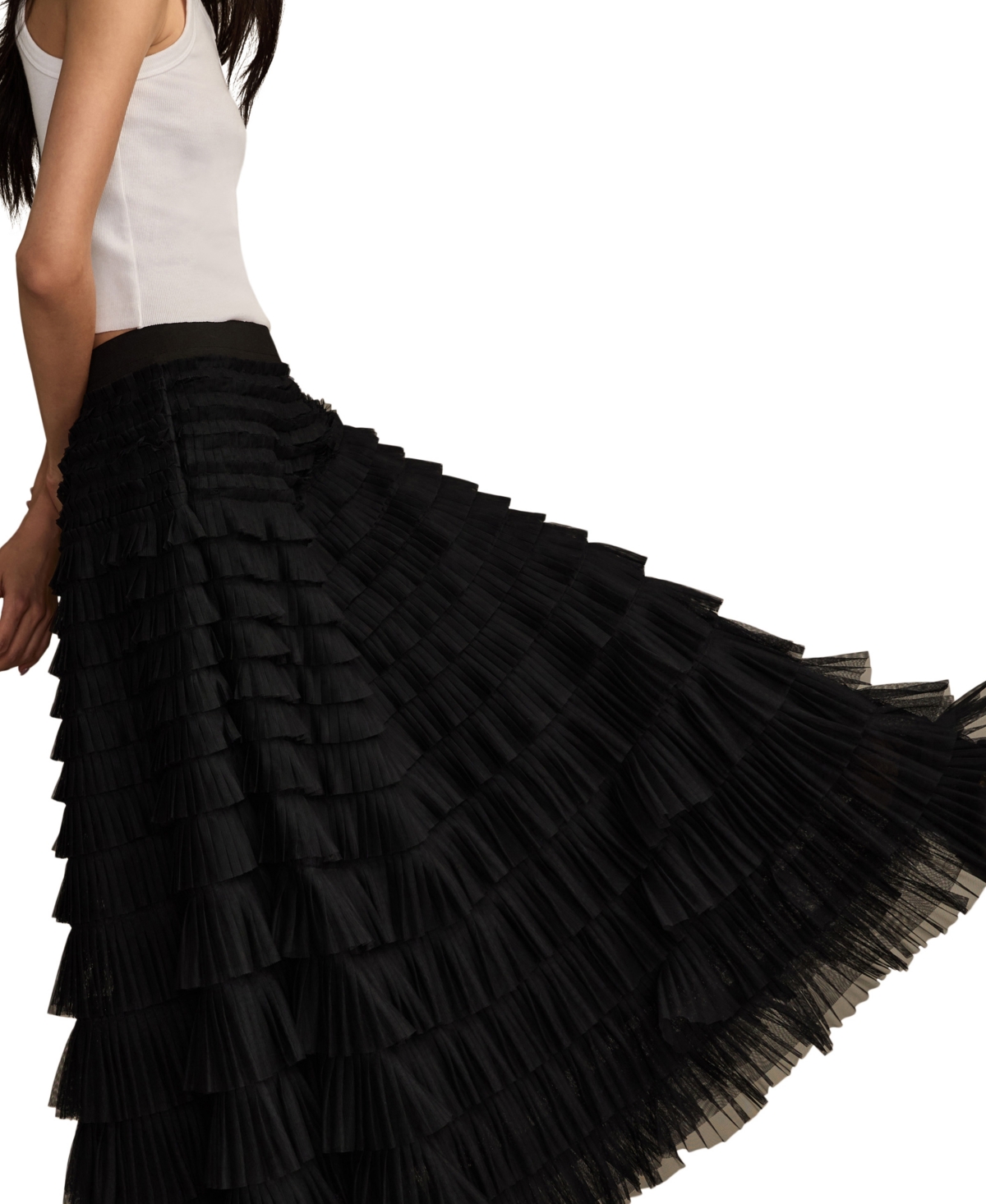Lucky Brand Tiered Ruffle Tulle Maxi Skirt In Black