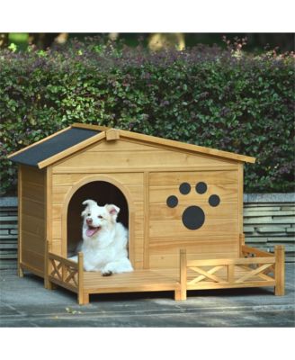 Outdoor Dog House with Porch and Roof Medium Natural
