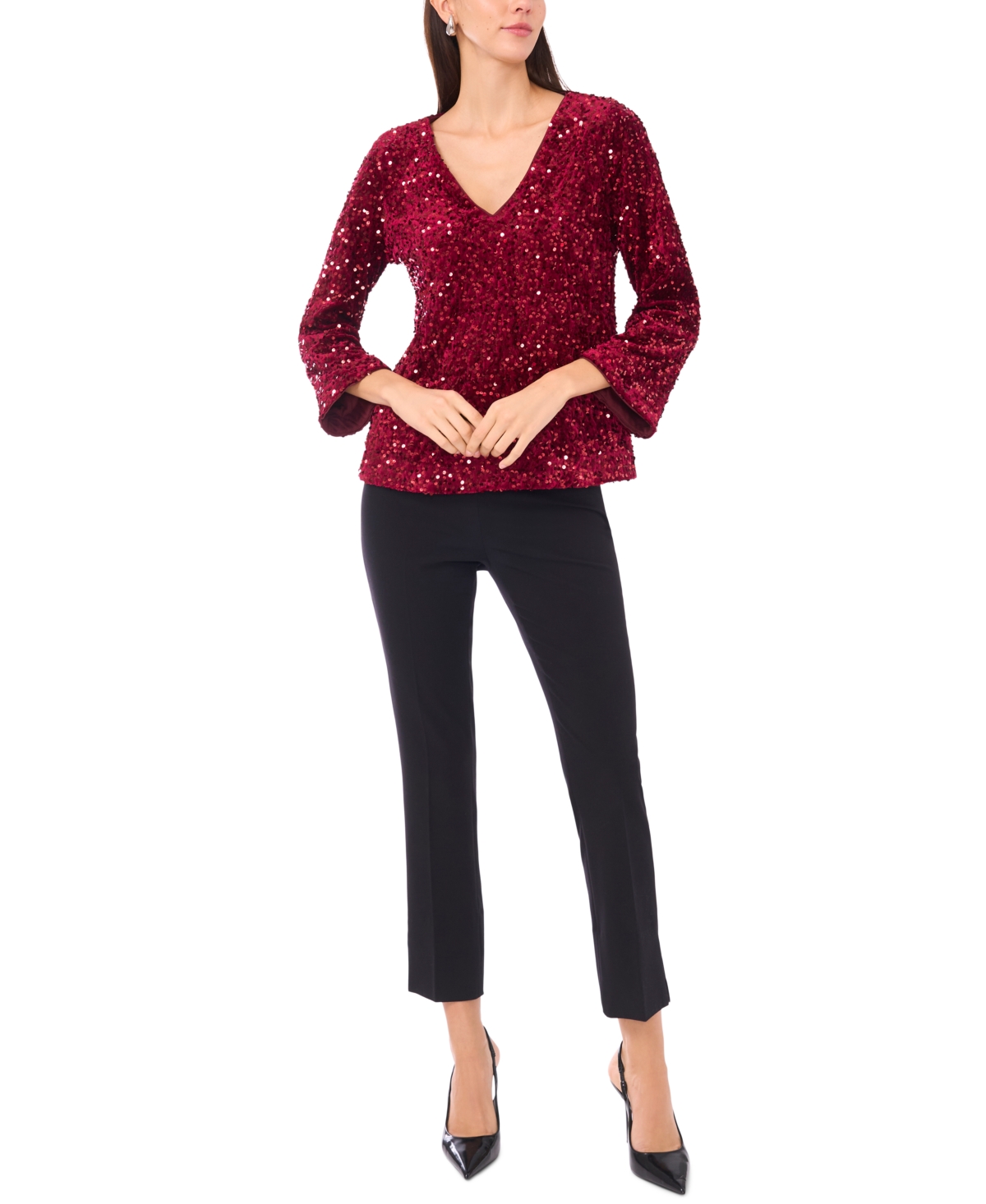 Msk Women's Velvet V-neck Top In Multi