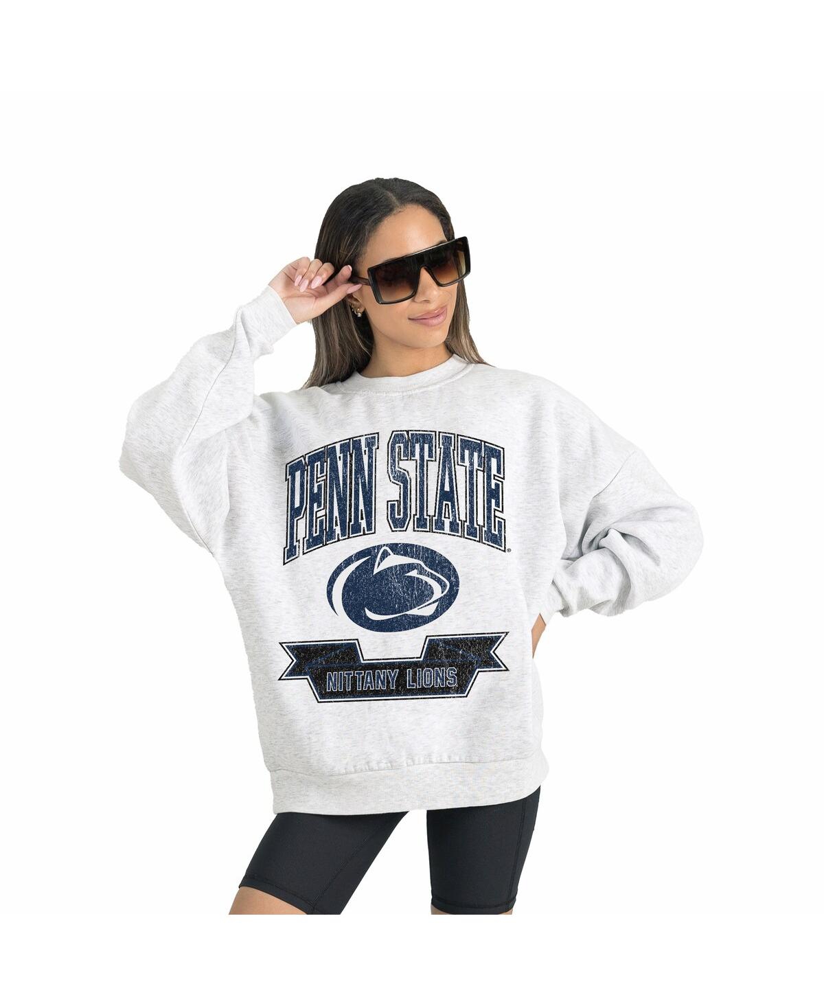 Gameday Couture Women's Gray Penn State Nittany Lions Premium Fleece Drop Shoulder Oversized Pullover Sweatshirt In Blue