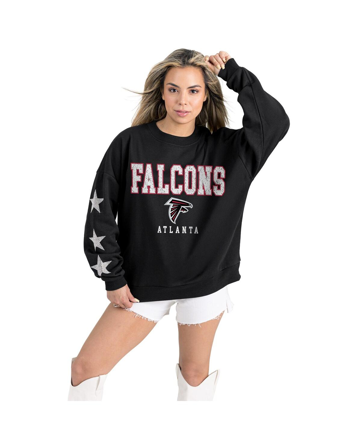 Gameday Couture Women's Black Atlanta Falcons Velocity Relaxed Rhinestone Pullover Sweatshirt In Black
