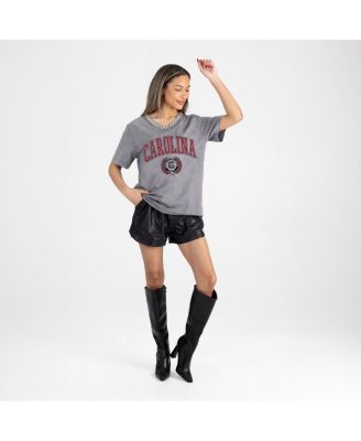 Women's Gray South Carolina Gamecocks Iconic Edge Rhinestone V-Neck T-Shirt