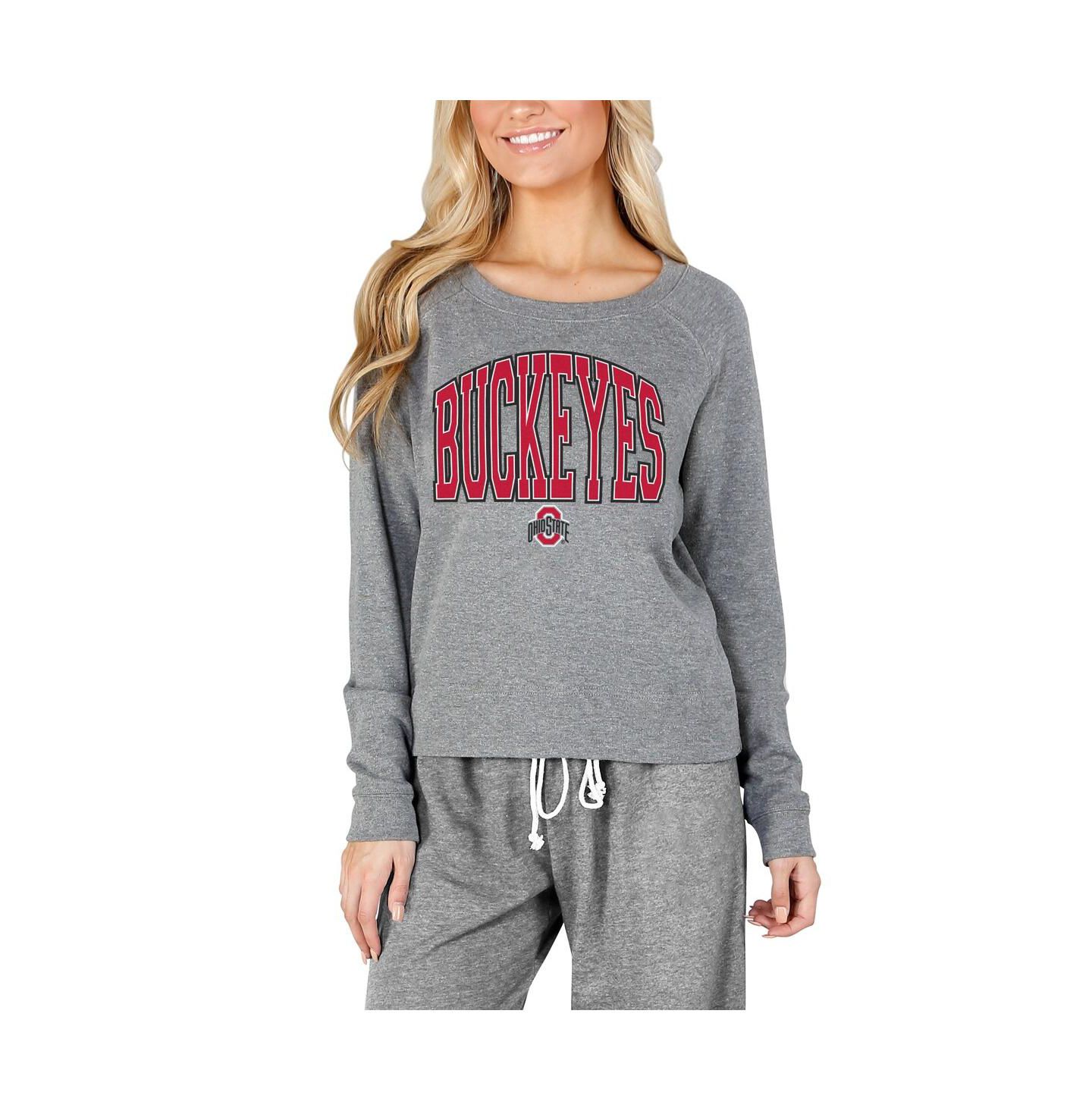 Женский топ Concepts Sport Gray Ohio State Buckeyes Mainstream Terry Long Sleeve — фото 1