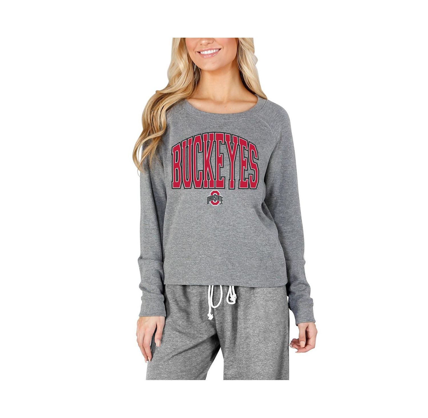 Women's Gray Ohio State Buckeyes Mainstream Terry Long Sleeve Top