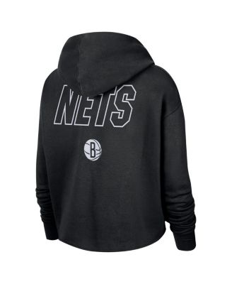 Women's Black Brooklyn Nets Courtside Cropped Pullover Hoodie