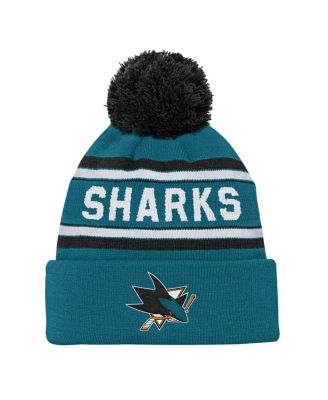 Outerstuff - Big Boys and Girls San Jose Sharks Teal Jacquard Cuffed Knit with Pom Hat