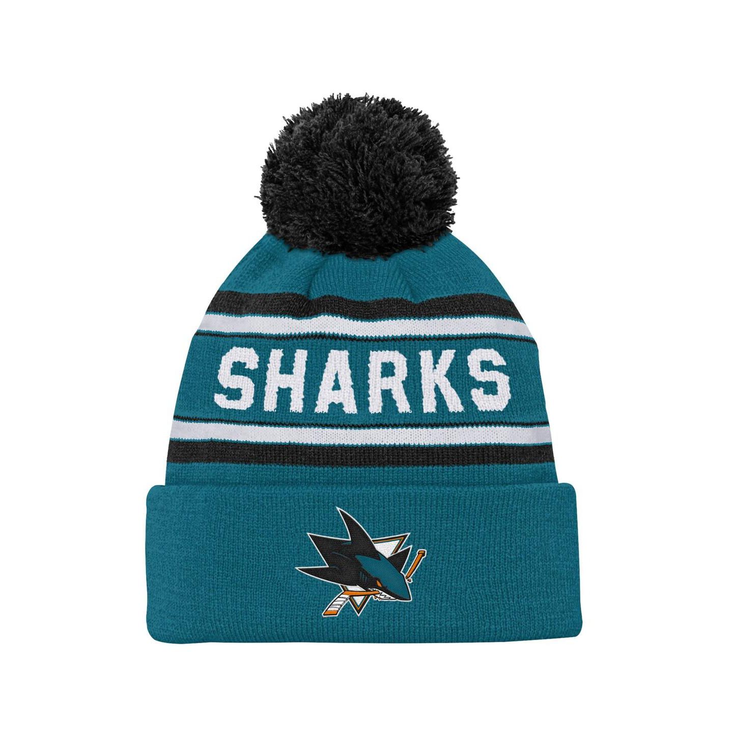 Outerstuff Big Boys and Girls San Jose Sharks Teal Jacquard Cuffed Knit with Pom Hat — фото 1