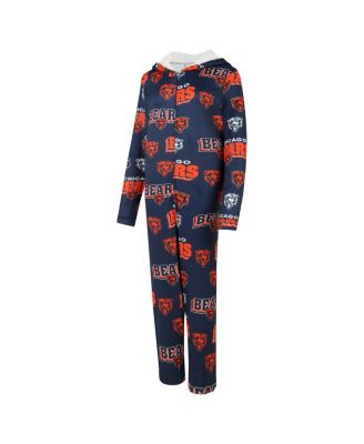 Women's Navy Chicago Bears Roadway Allover Print Microfleece Full-Zip Union Suit