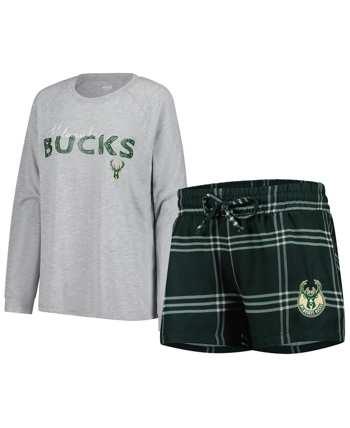 Concepts Sport Women's 2-piece Milwaukee Bucks Petition Long Sleeve Top And Shorts Set In Gray