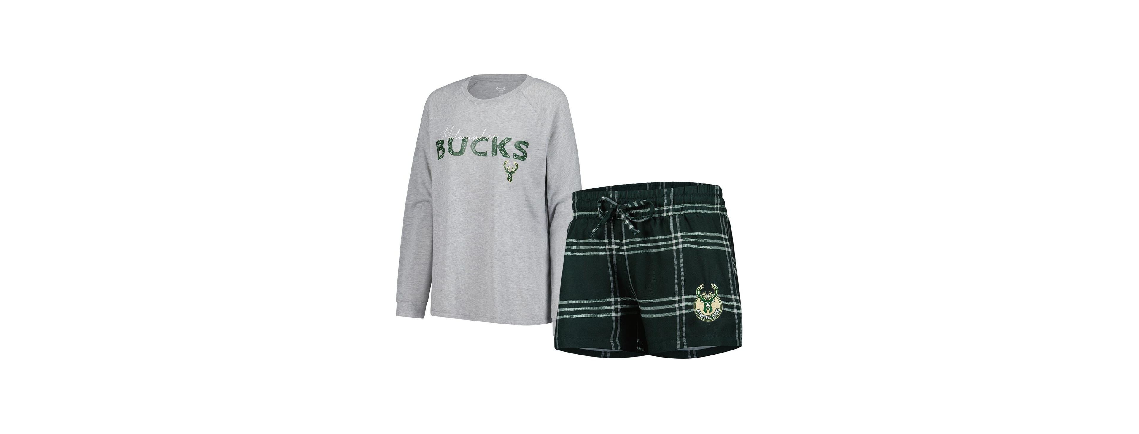 Concepts Sport Women's 2-Piece Milwaukee Bucks Petition Long Sleeve Top and Shorts Set