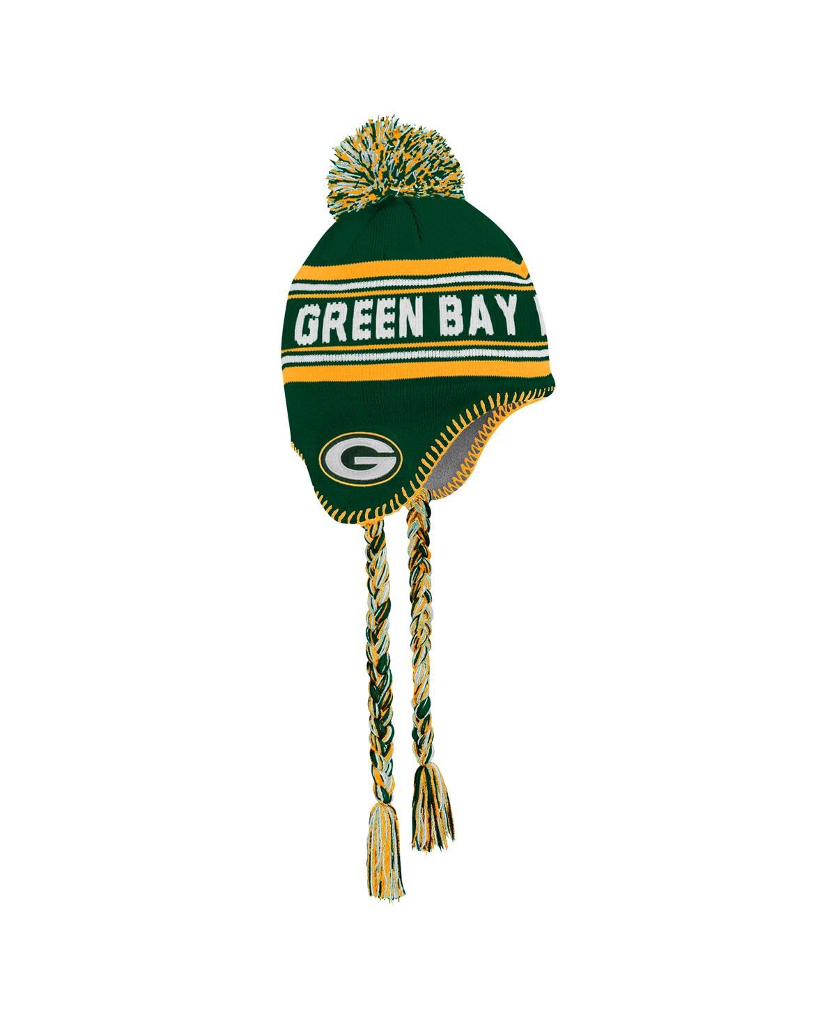 Outerstuff Big Boys And Girls Green Bay Packers Jacquard Tassel Knit With Pom Hat In Green