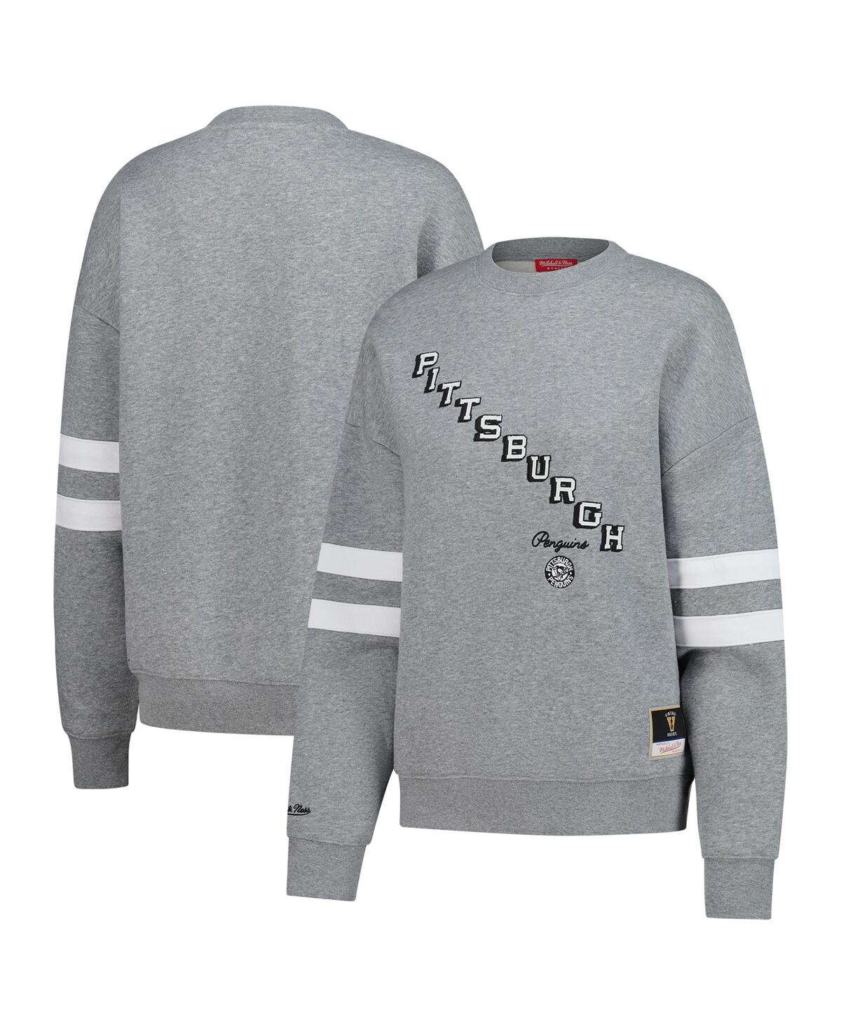 Mitchell & Ness Women's Heather Gray Pittsburgh Penguins Logo Lightweight Pullover Sweatshirt