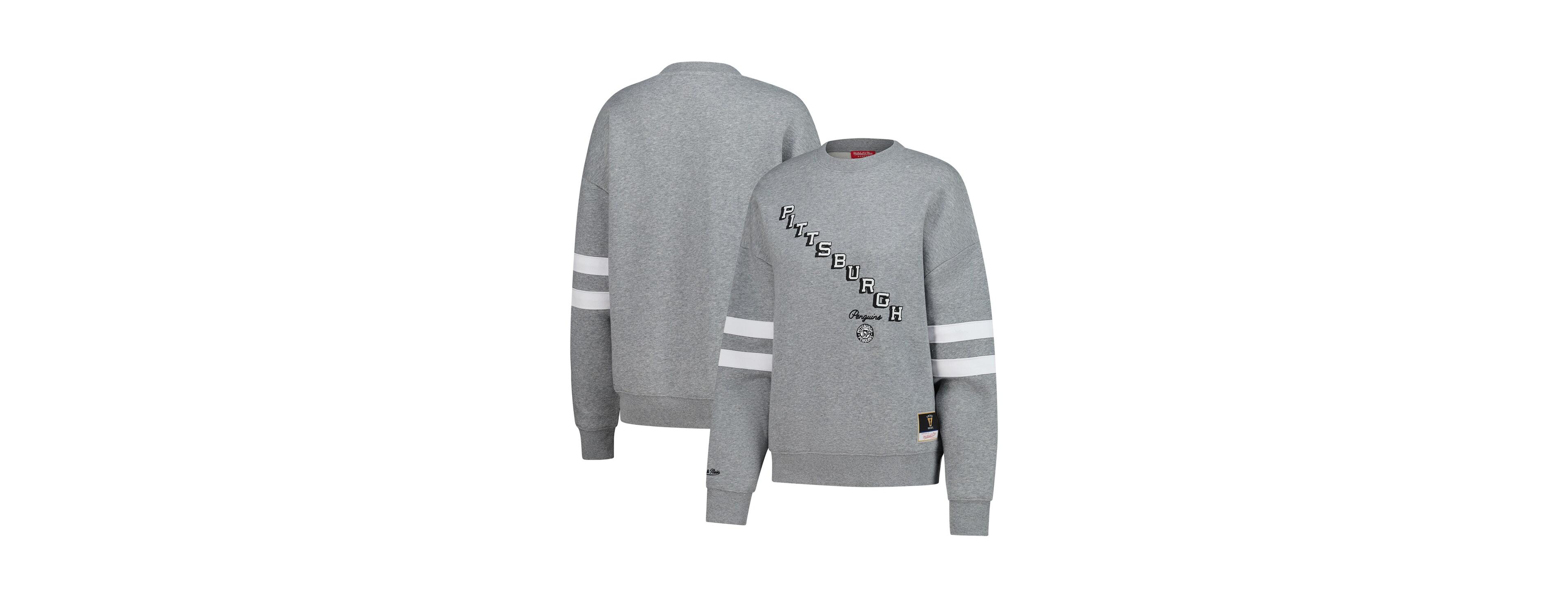Mitchell & Ness Women's Heather Gray Pittsburgh Penguins Logo Lightweight Pullover Sweatshirt