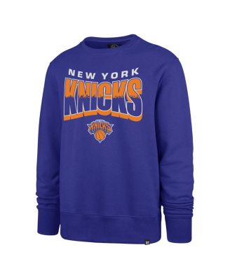 Men's and Women's Blue New York Knicks Brush By Headline Crewneck Sweatshirt