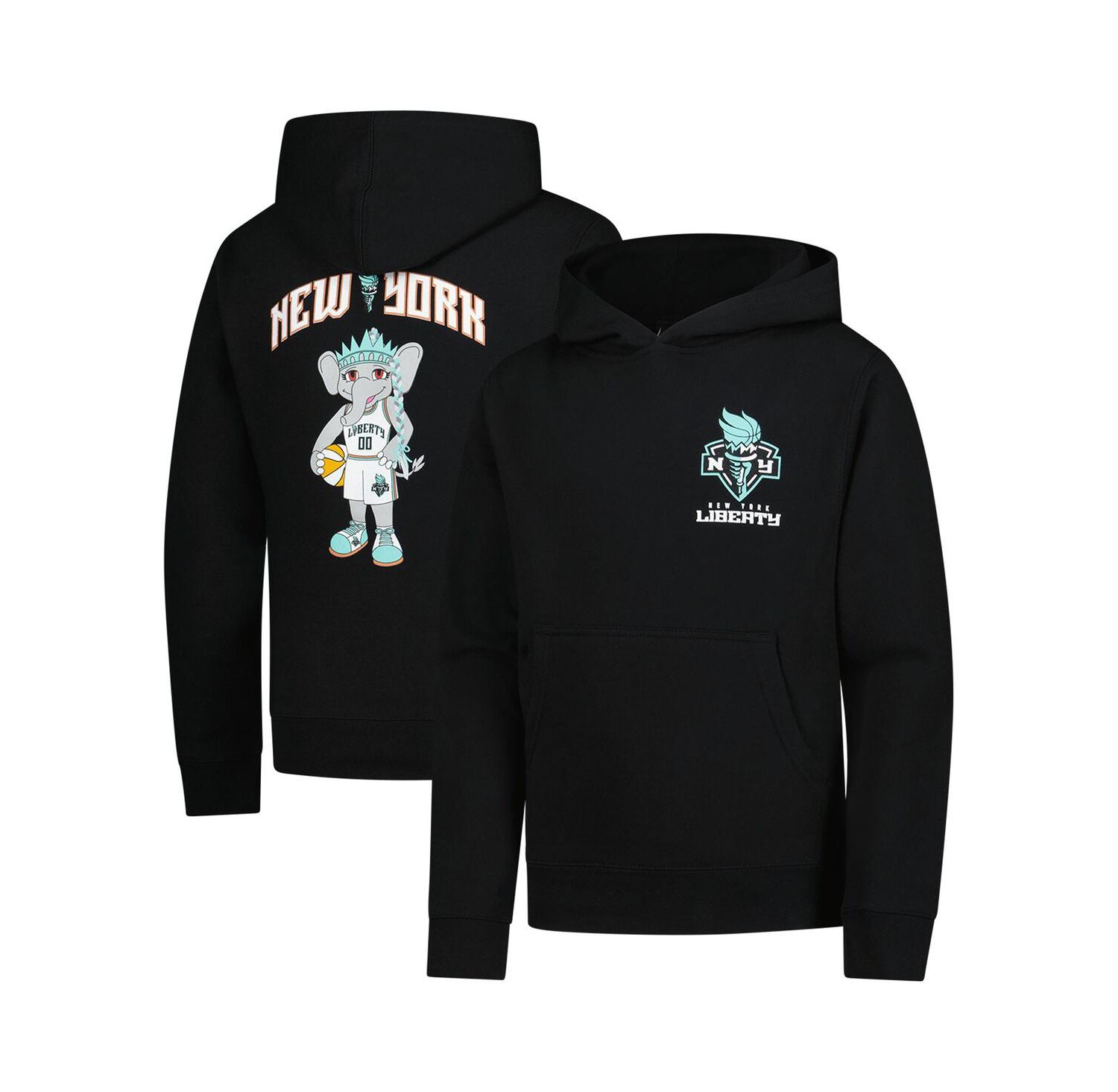 Big Boys and Girls Black New York Liberty Ellie Standing Mascot Hoodie