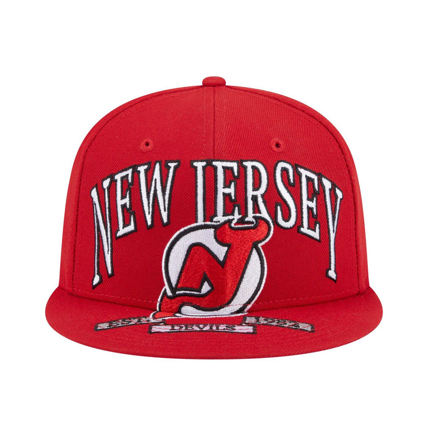 Мужские головные уборы New Era Red New Jersey Devils Oversized Vintage Arch 59Fifty Fitted Hat — фото 2