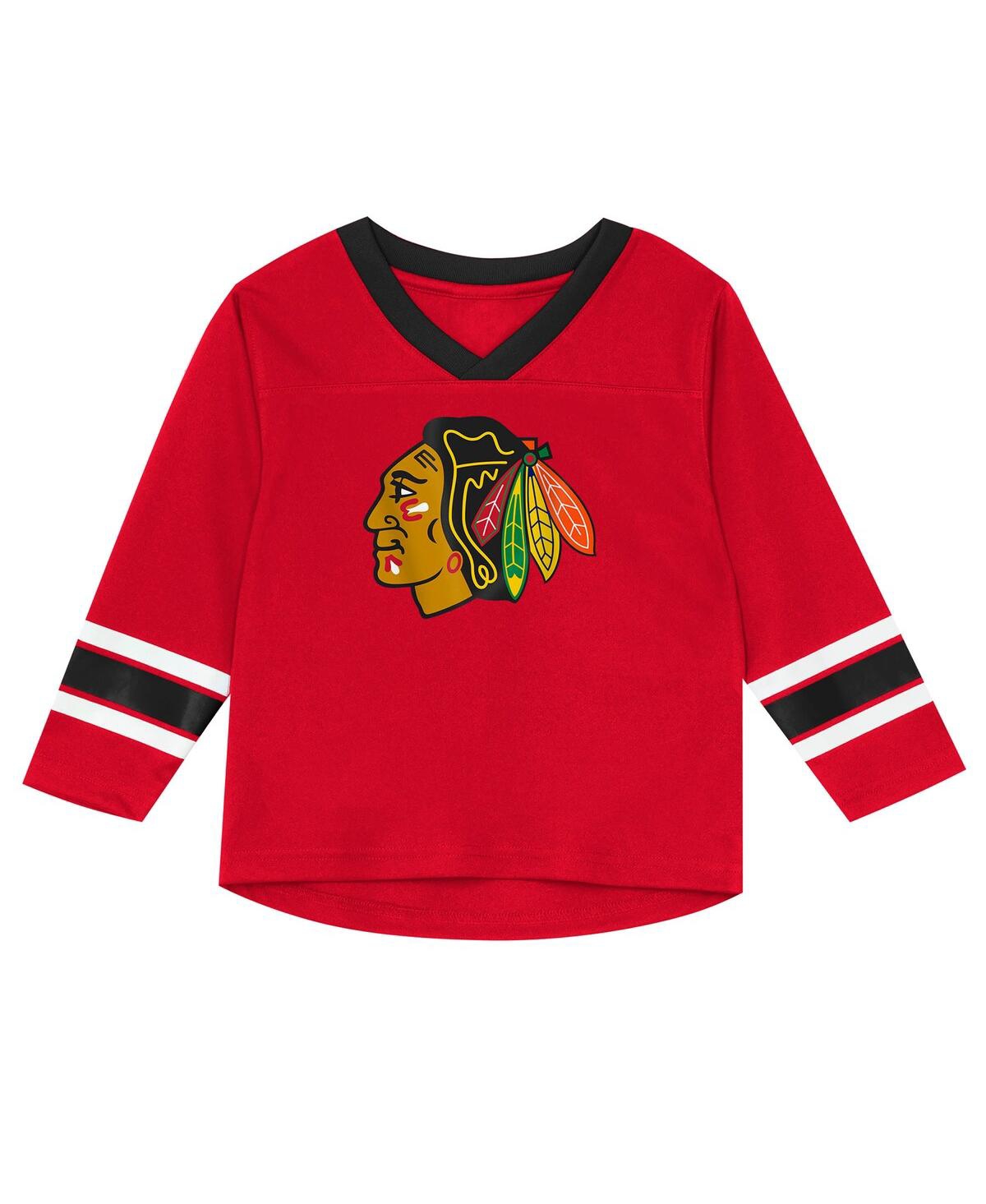 Outerstuff Preschool 2-piece Red/black Chicago Blackhawks Denting The Net Long Sleeve T-shirt And Pants Set In Red