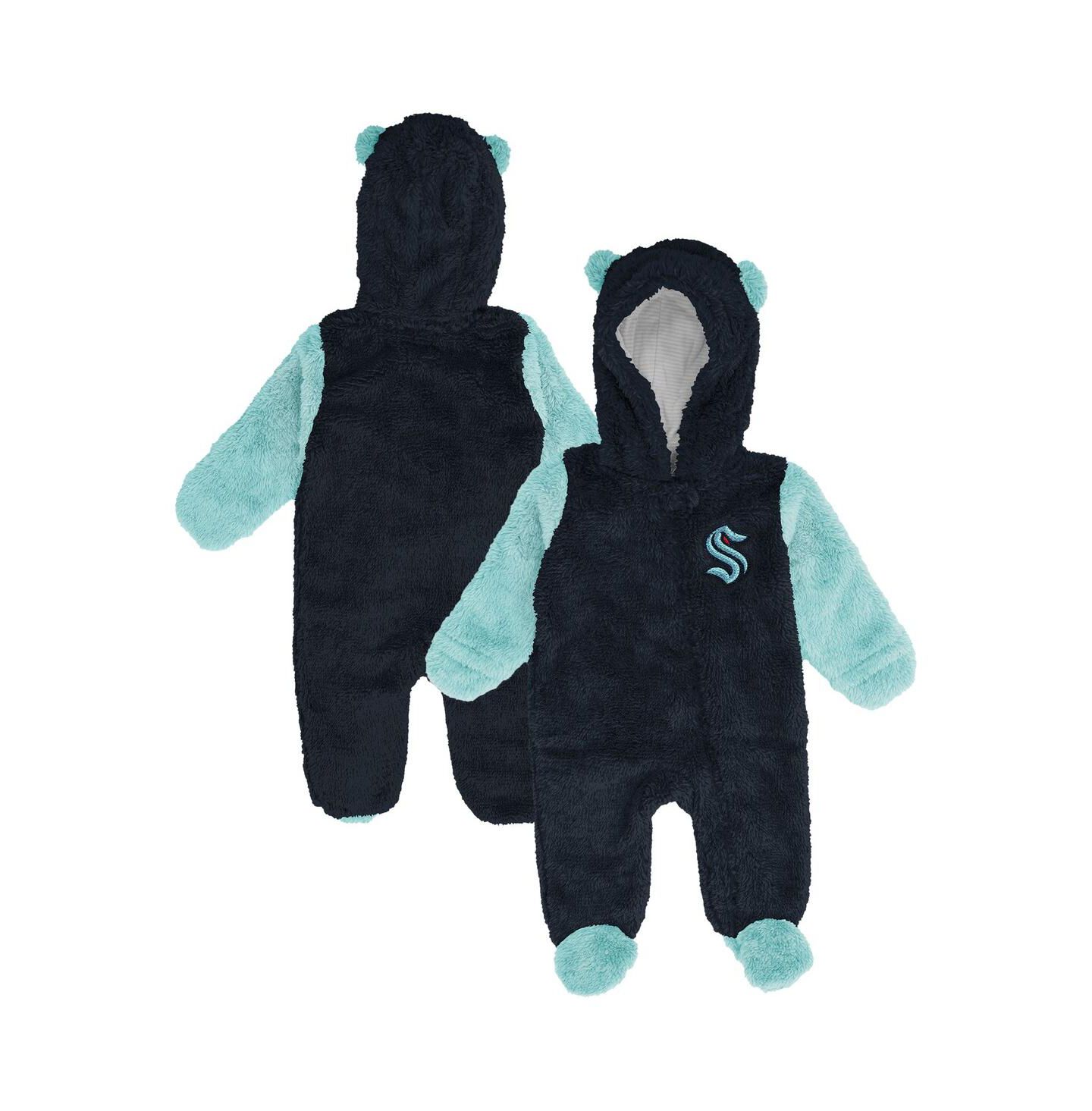 Outerstuff Newborn Navy Seattle Kraken Stay Napping Fleece Bunting Full-Zip Hooded Sleeper — фото 1