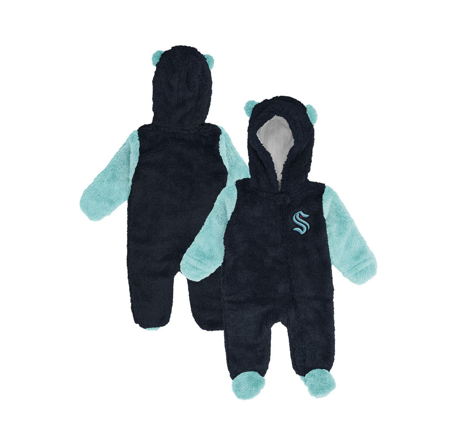 Newborn Navy Seattle Kraken Stay Napping Fleece Bunting Full-Zip Hooded Sleeper