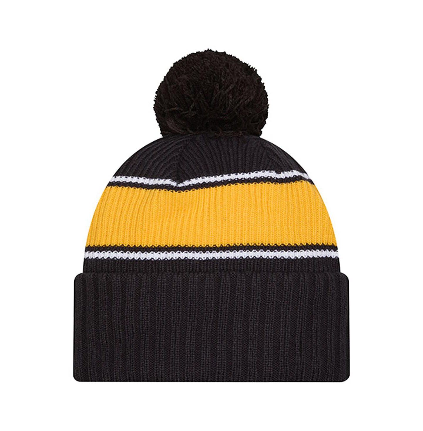 Мужской головной убор New Era Black West Virginia Mountaineers Bold Cuffed Knit with Pom Hat — фото 2