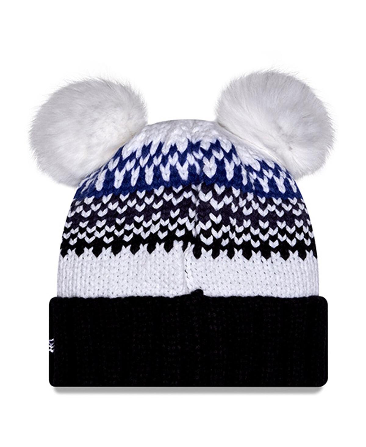 New Era Women's Navy Michigan Wolverines Double Pom Print Cuffed Knit Hat In Black