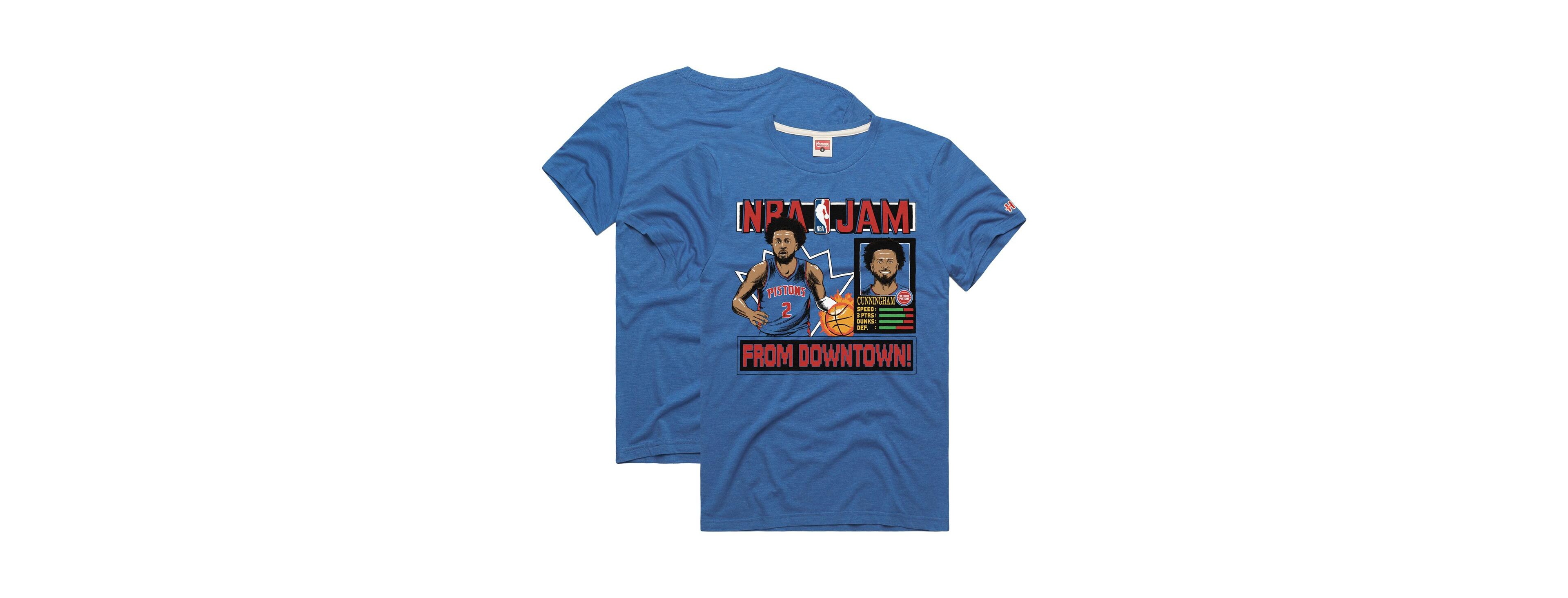 Homage Men's and Women's Cade Cunningham Blue Detroit Pistons Nba Jam Tri-Blend T-Shirt
