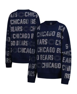 Gameday Couture - Women's Navy Chicago Bears Oversized Hype Era Rhinestone Text Sweatshirt