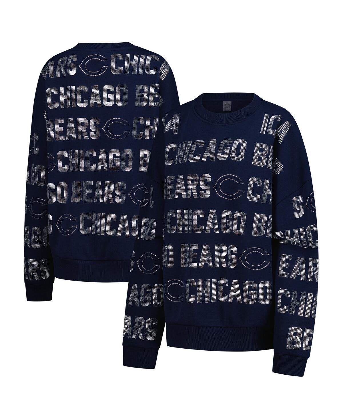 Gameday Couture Women's Navy Chicago Bears Oversized Hype Era Rhinestone Text Sweatshirt In Blue