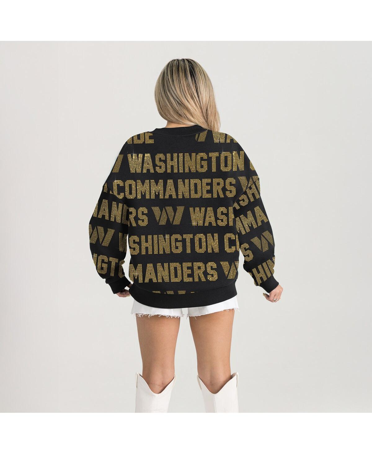Gameday Couture Women's Black Washington Commanders Oversized Hype Era Rhinestone Text Sweatshirt